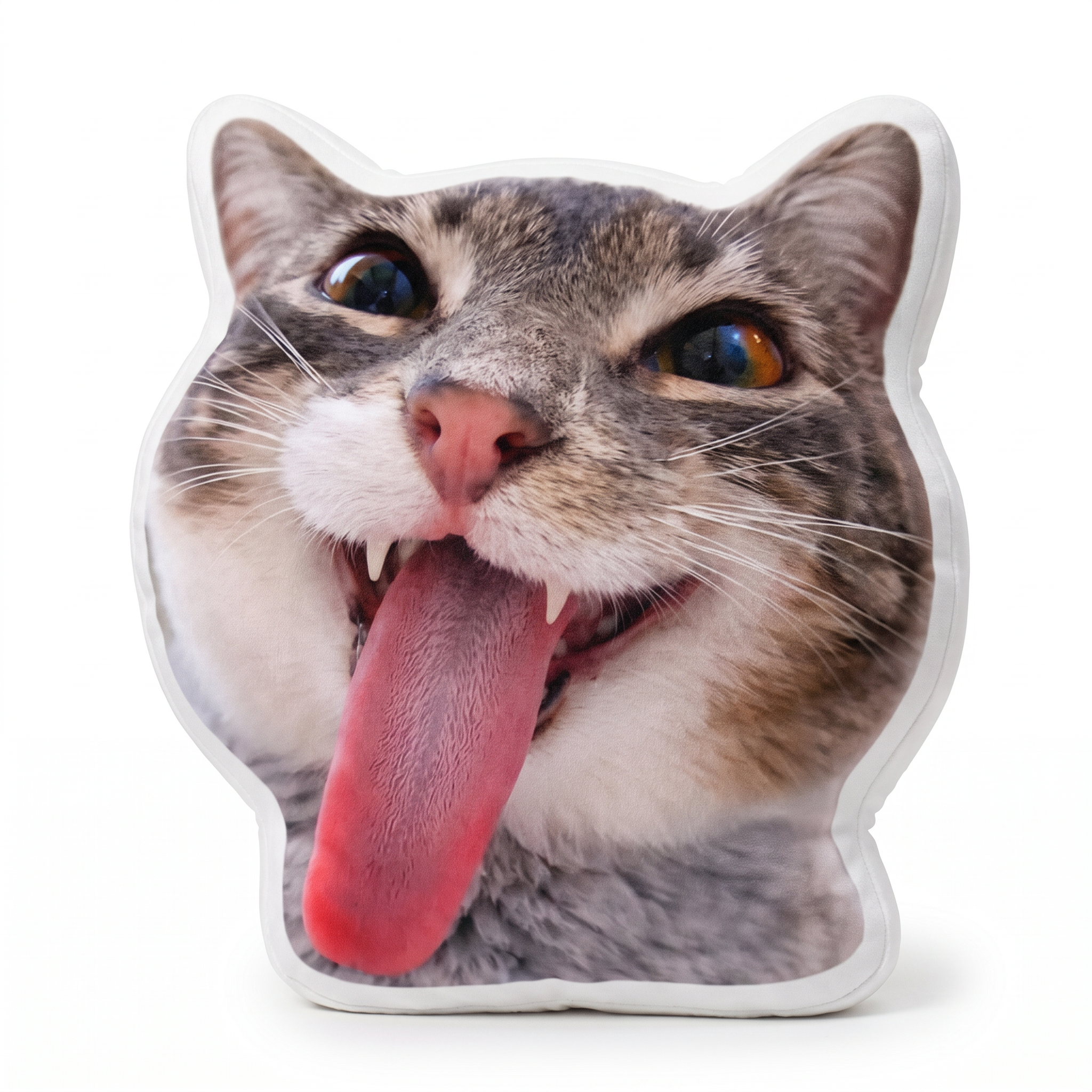 Il cuscino gatto con la lingua di fuori